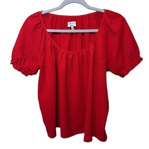 Madewell Texture and Thread Peasant Shirt Red Cropped Size Medium